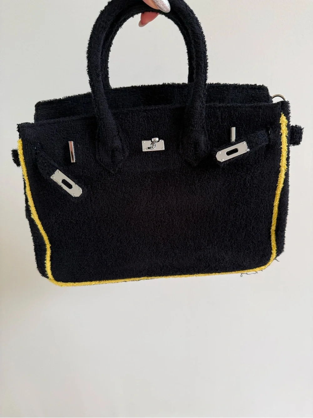 Boatkin Black Women's Tote Bag with Yellow Trim - Lux Terry Texture - Picture 2 of 4